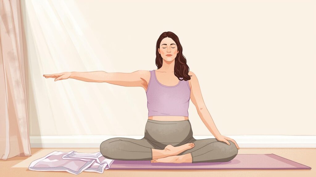 new mom doing cat-cow pose for spinal mobility