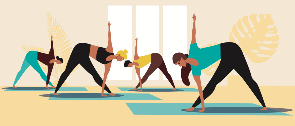 Woman practicing gentle postpartum yoga exercises at home