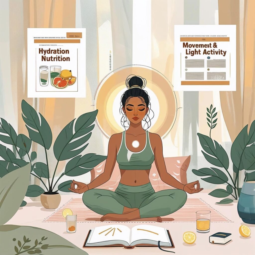 Morning hydration and balanced breakfast supporting women’s daily wellness routine