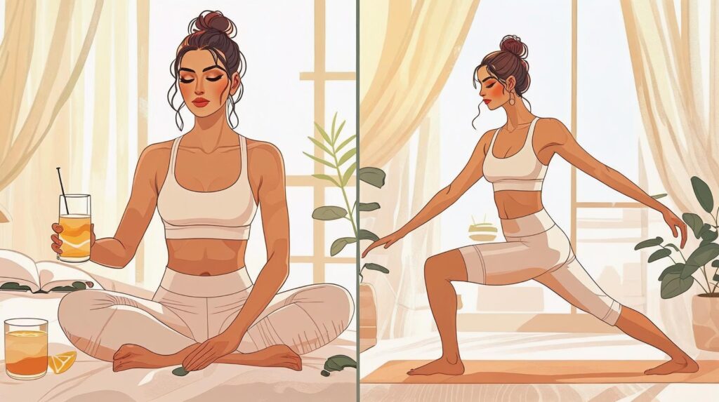 Woman doing morning stretches as part of her daily wellness routine