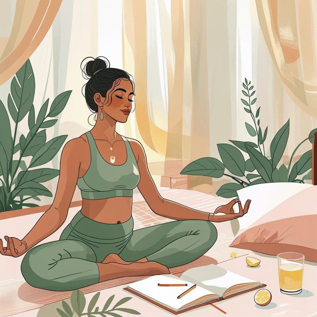 Woman starting her day with a calm and healthy morning routine