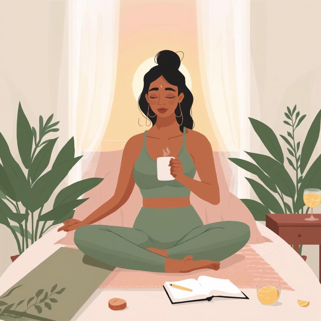 Morning routine for women focused on health, energy, and balance
