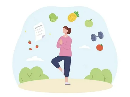 women’s daily wellness routine with morning stretches and self-care habits