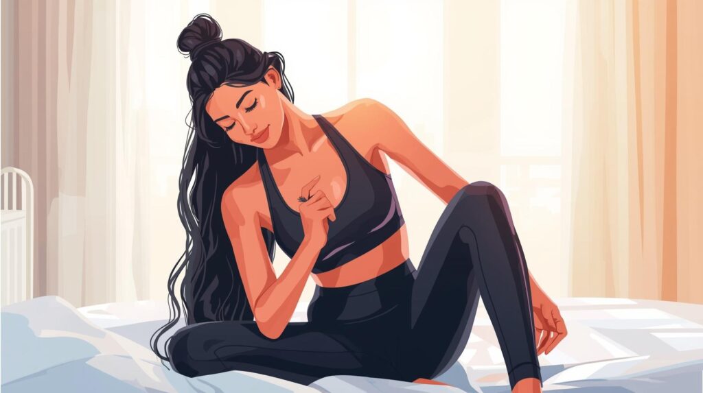 woman pulling her left leg toward her chest to perform low impact exercise