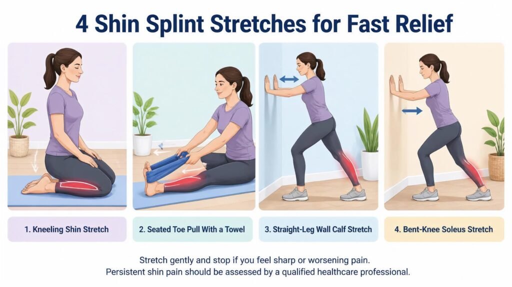 infographic of 4 Shin Splint Stretches for Fast Relief